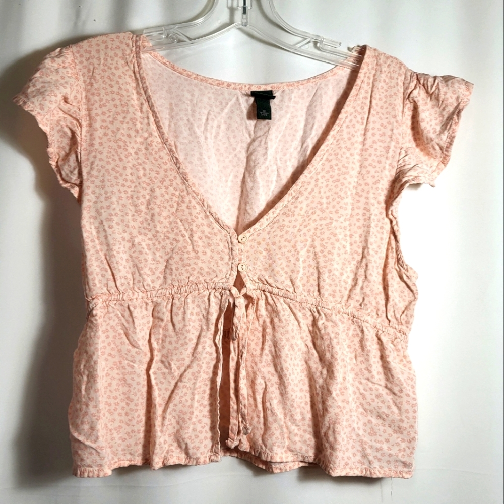 Wild Fable pink floral peasant crop top women's M  #1640